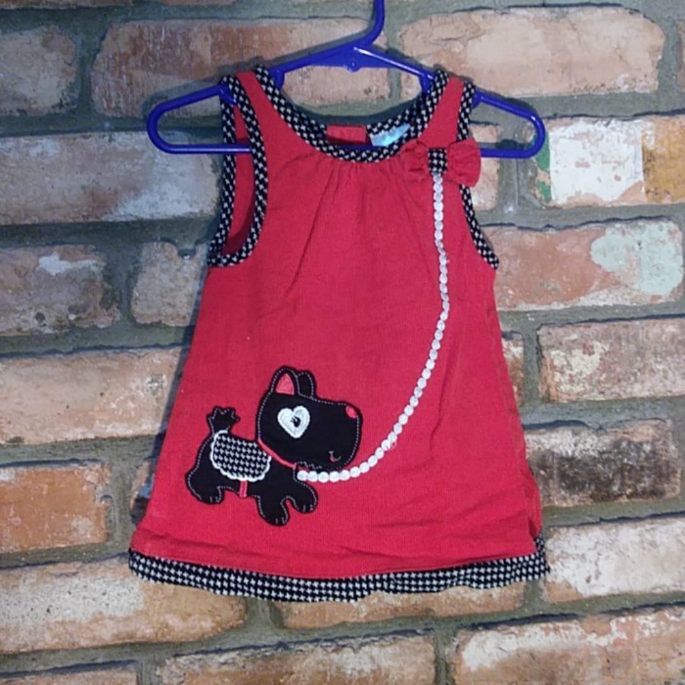 Nannette Baby Girl Dress Size 6-9 months red color with cute Yorkshire dog